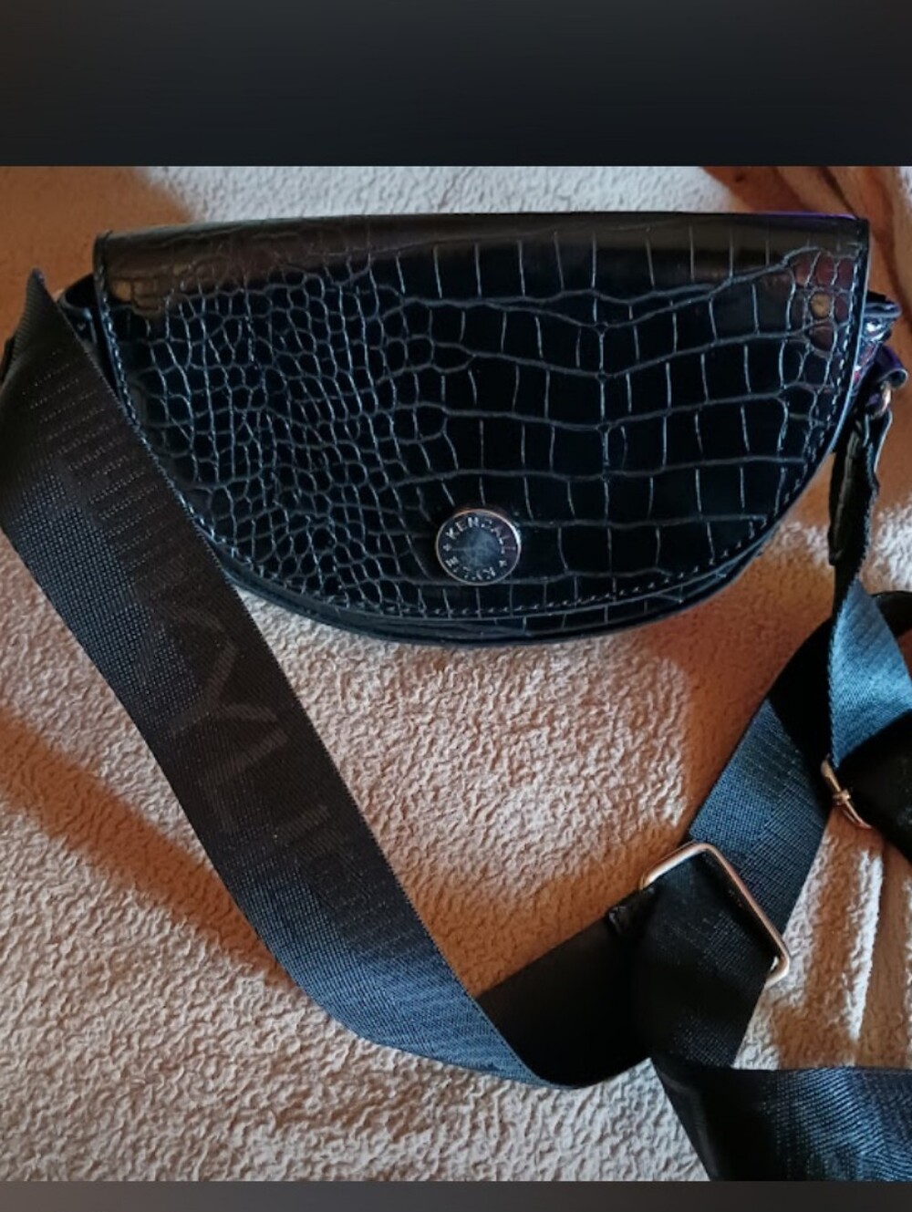 Kendall & Kylie Black Croc-Embossed Half-Moon Crossbody Bag